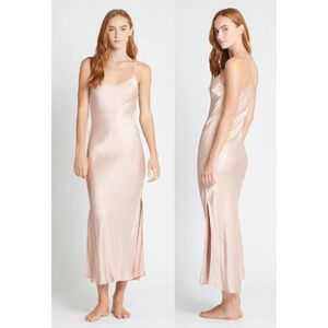 Homebodii Kiralee Lounge Satin V-Neck Long Slip Dress Blush Pink Womens Size XXS